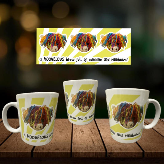 Highland Cow Mug – Sunshine & Rainbows Edition