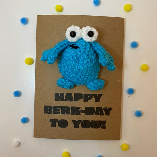 Funny Berk Crochet Birthday Card – 'Happy Berkday to You'
