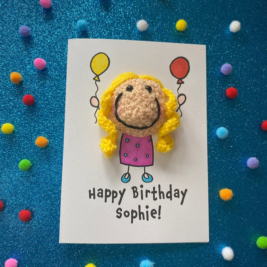 Personalised Cartoon Birthday Card – Custom Crochet or Hand-Drawn Character
