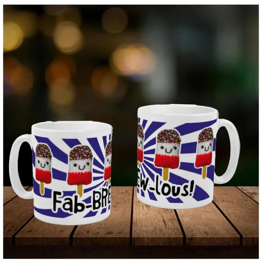 FAB-BREW-LOUS Mug – Retro Crochet Ice Cream Design