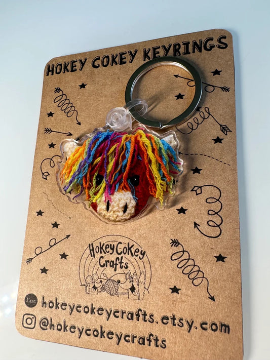 Rainbow Highland Cow Key Chain – Handmade Acrylic Charm for Friends & Pride Gifts