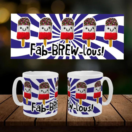 FAB-BREW-LOUS Mug – Retro Crochet Ice Cream Design