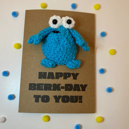 Funny Berk Crochet Birthday Card – 'Happy Berkday to You'