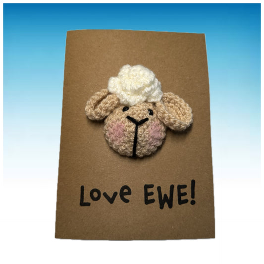Love EWE Sheep Card - Handmade Crochet Kraft for Anniversary/Valentine's