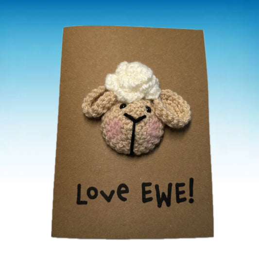 Love EWE Sheep Card - Handmade Crochet Kraft for Anniversary/Valentine's