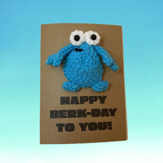 Funny Berk Crochet Birthday Card – 'Happy Berkday to You'