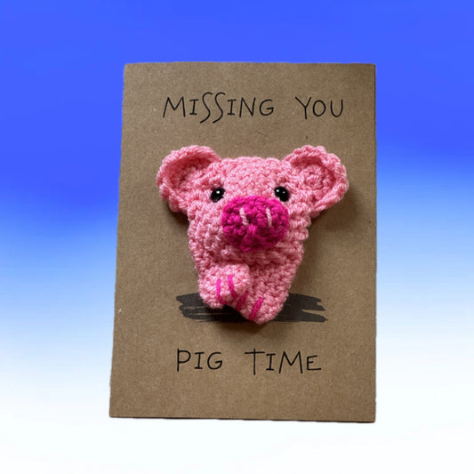 Missing You Pig Time – Handmade Crochet Pig Card