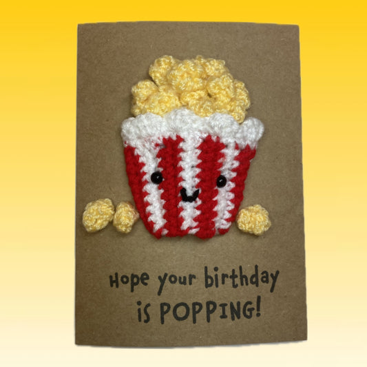 Popping Popcorn Birthday Card – Handmade Crochet Kraft –