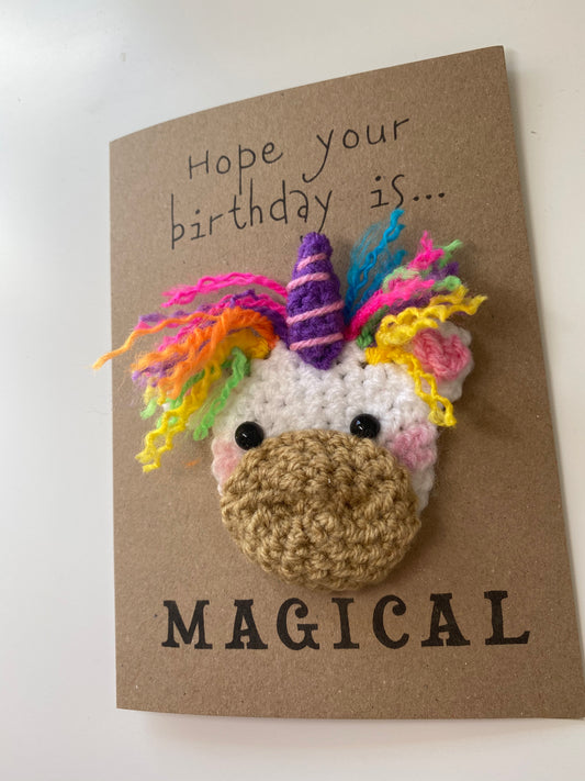 Magical Unicorn Birthday Card – Crochet Rainbow Design for Kids
